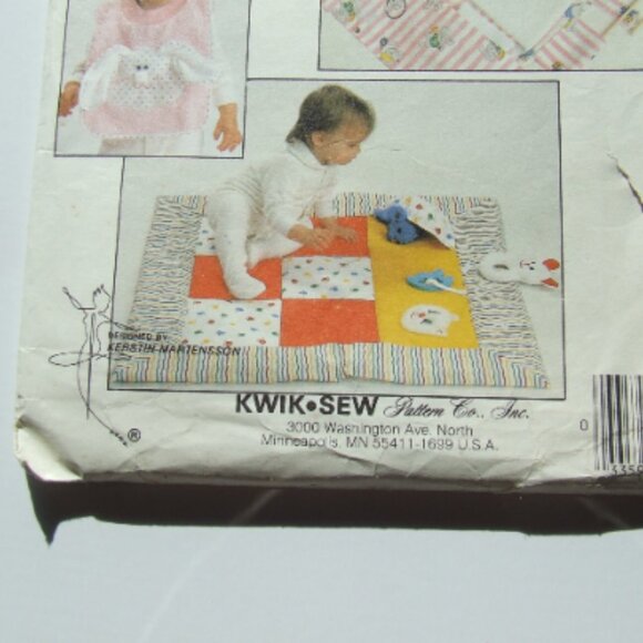 Baby linens sewing pattern Kwik Sew vintage uncut bib change pad play quilt toys - Picture 3 of 8